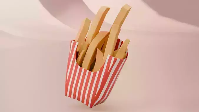 French Fries 3D Model Low Poly Game Ready with LODs