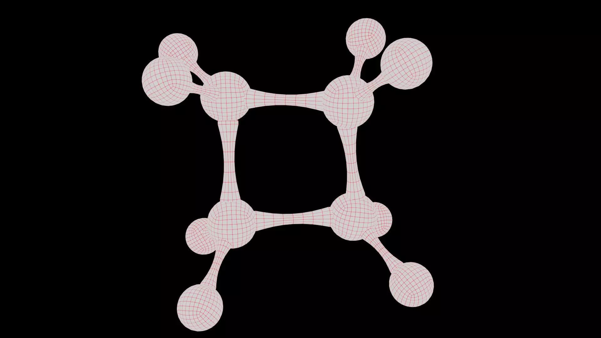 Cyclobutane Molecule Low-poly 3D model_7