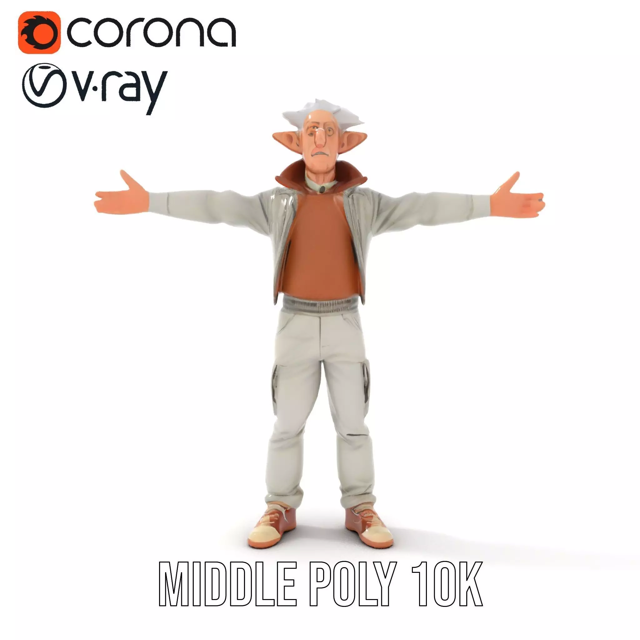 Elderly Elf Character Wearing Casual Jacket Model Pack Low-poly 3D model_11