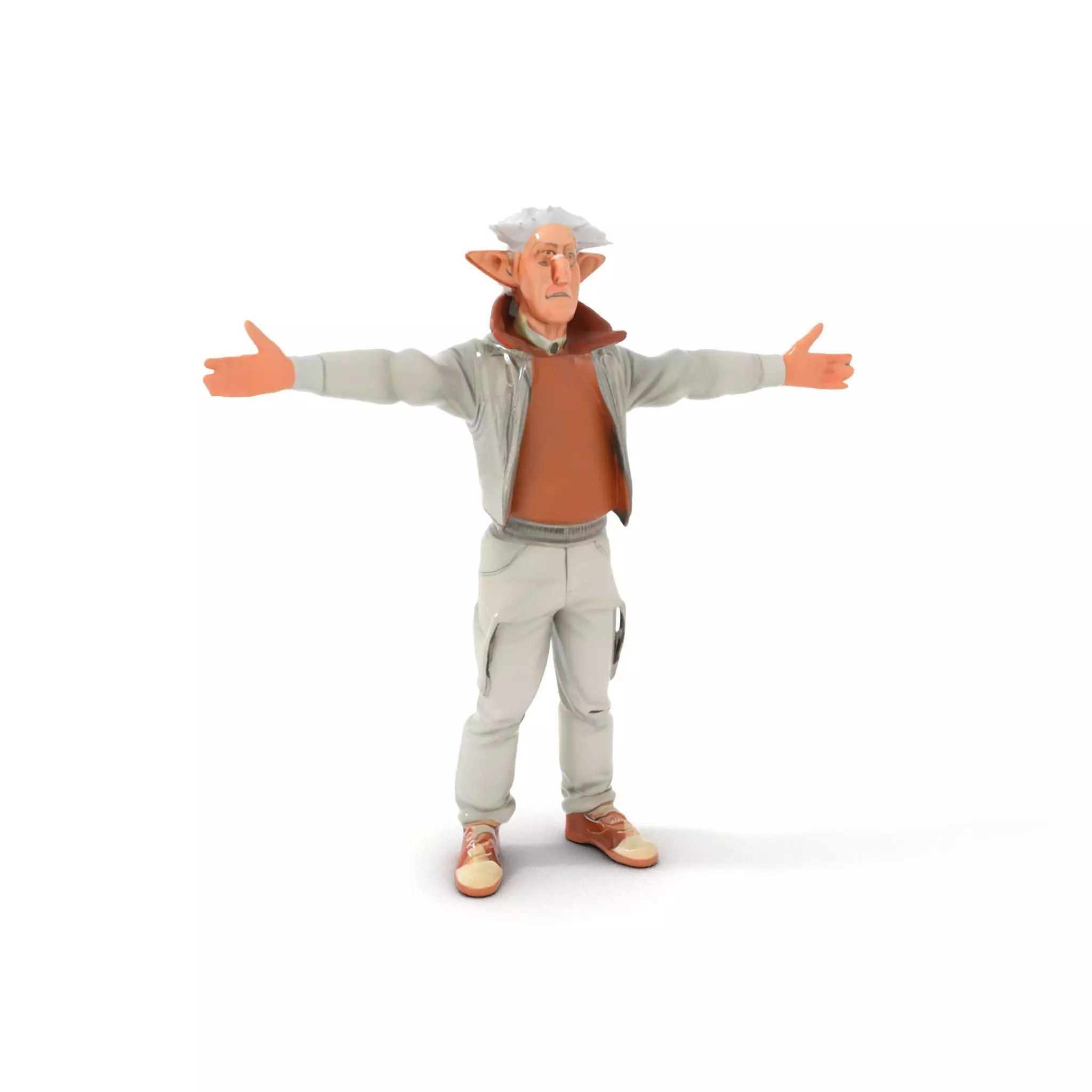 Elderly Elf Character Wearing Casual Jacket Model Pack Low-poly 3D model_0