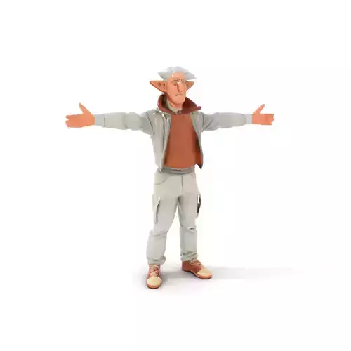 Elderly Elf Character Wearing Casual Jacket Model Pack
