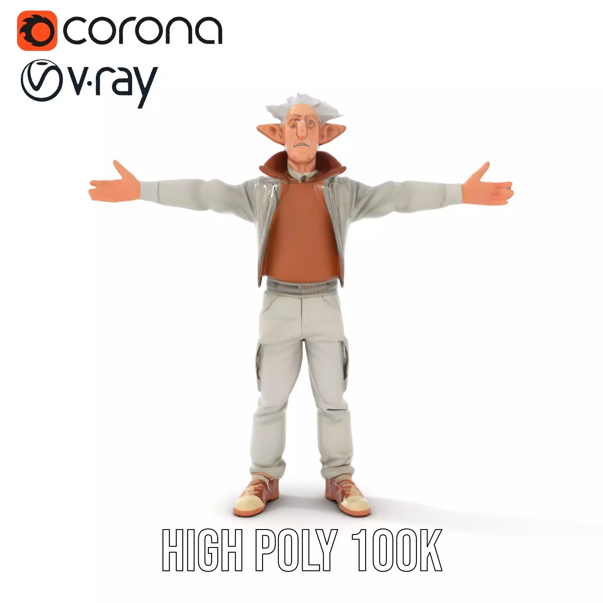 Elderly Elf Character Wearing Casual Jacket Model Pack Low-poly 3D model_22
