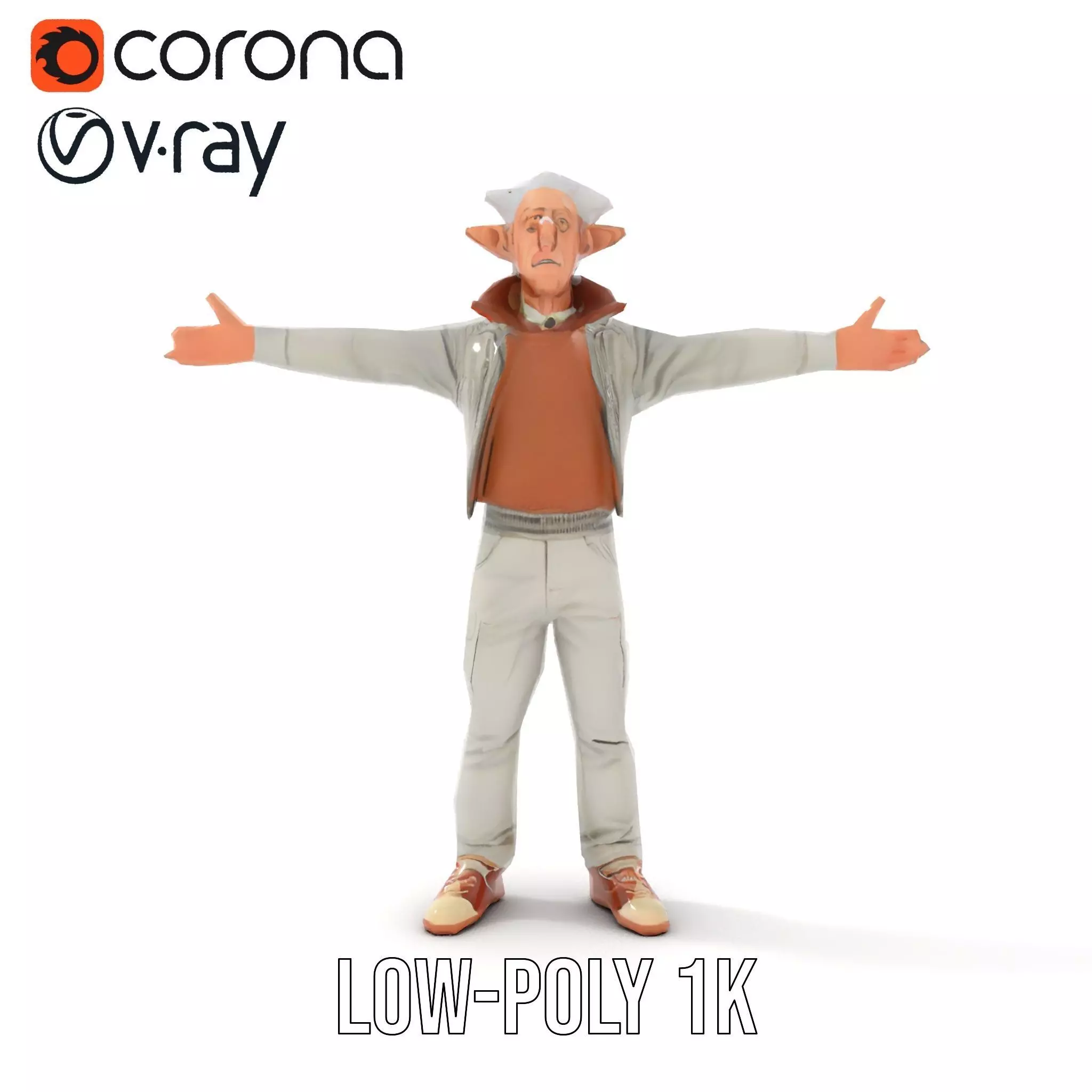 Elderly Elf Character Wearing Casual Jacket Model Pack Low-poly 3D model_18