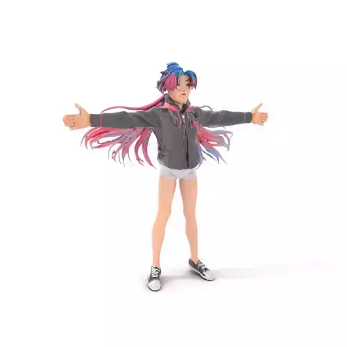 Anime Character with Colorful Hair Model Pack