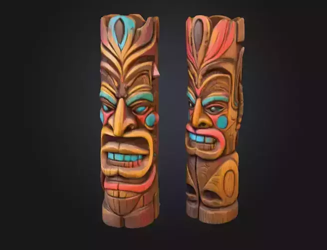 Ancient Tiki Totem beautiful wooden Low-poly 3D model
