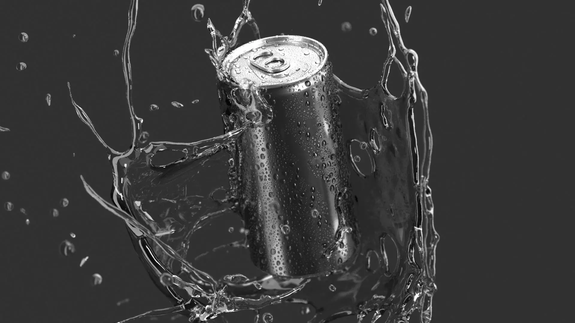 Black 250ml Sleek Can With Splash - soda falling in water drops 3D model