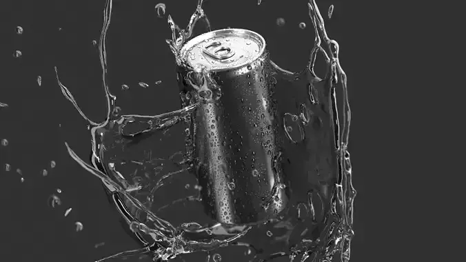 Black 250ml Sleek Can With Splash - soda falling in water drops