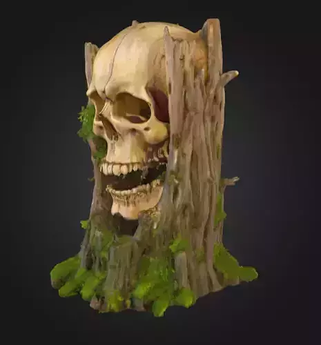 wooden skull carved out of a tree stump Low-poly 3D model