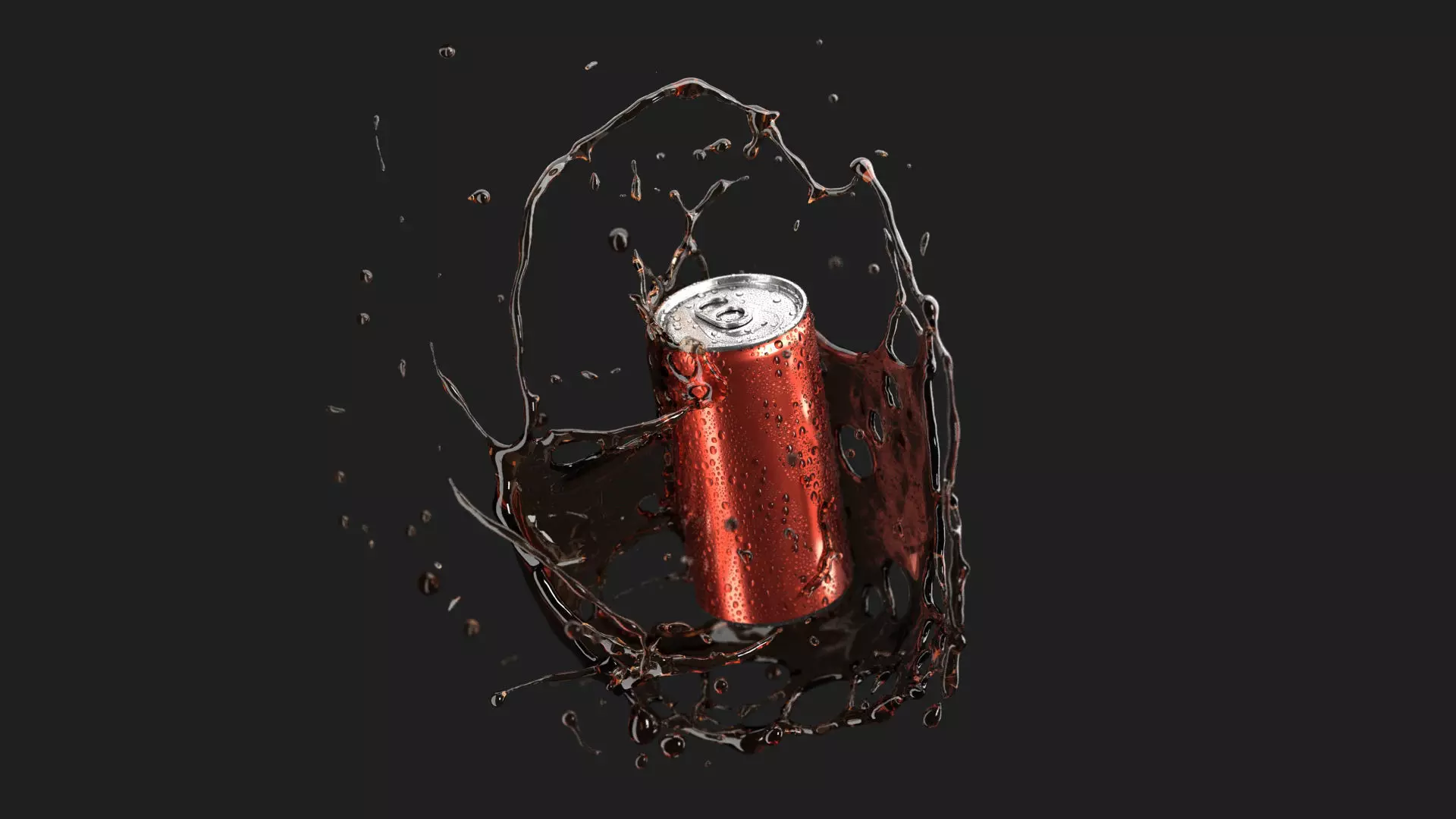 Red 250ml Aluminum Can With Splash - sleek soda drink with drops 3D model_1