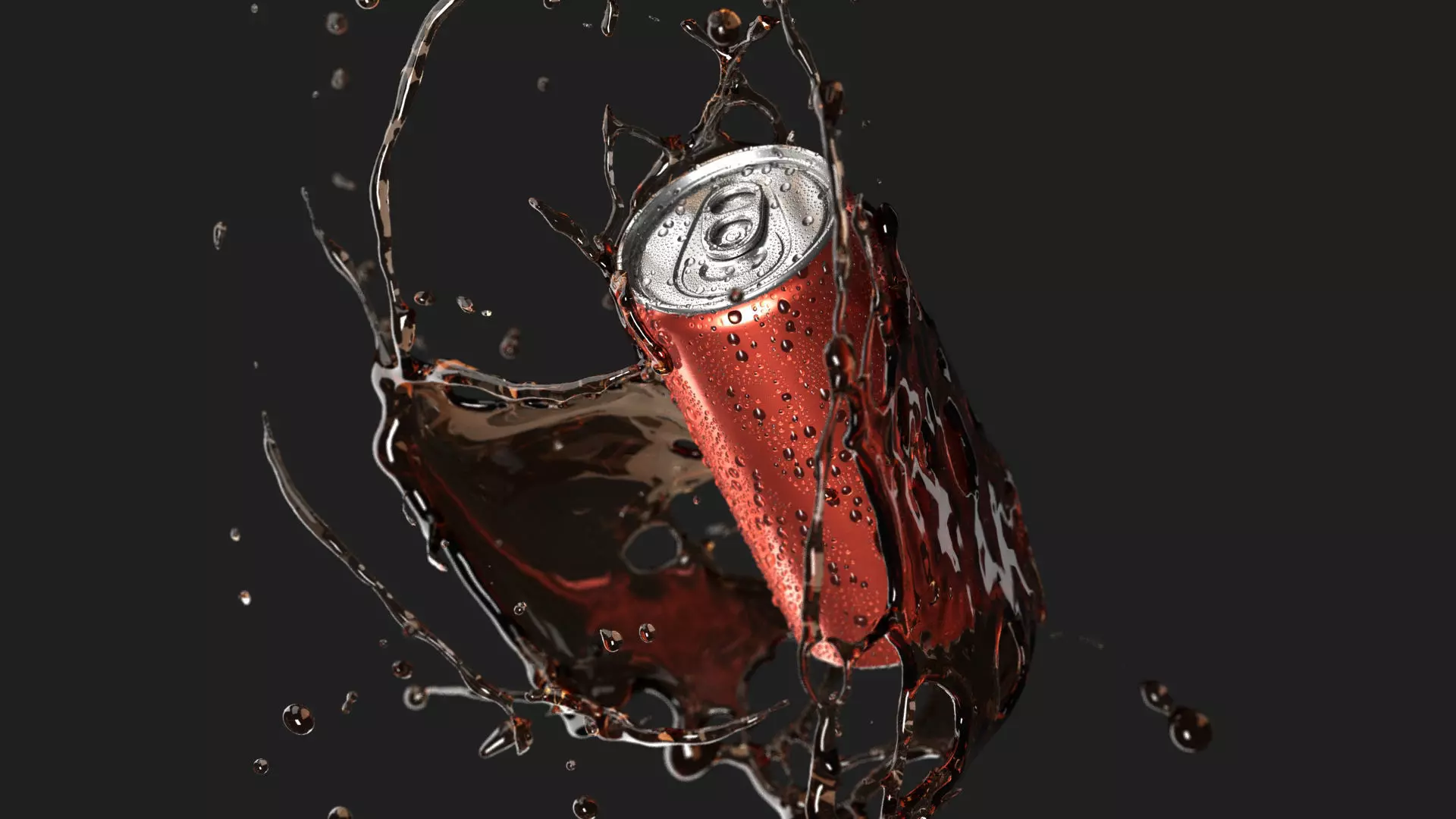 Red 250ml Aluminum Can With Splash - sleek soda drink with drops 3D model_2