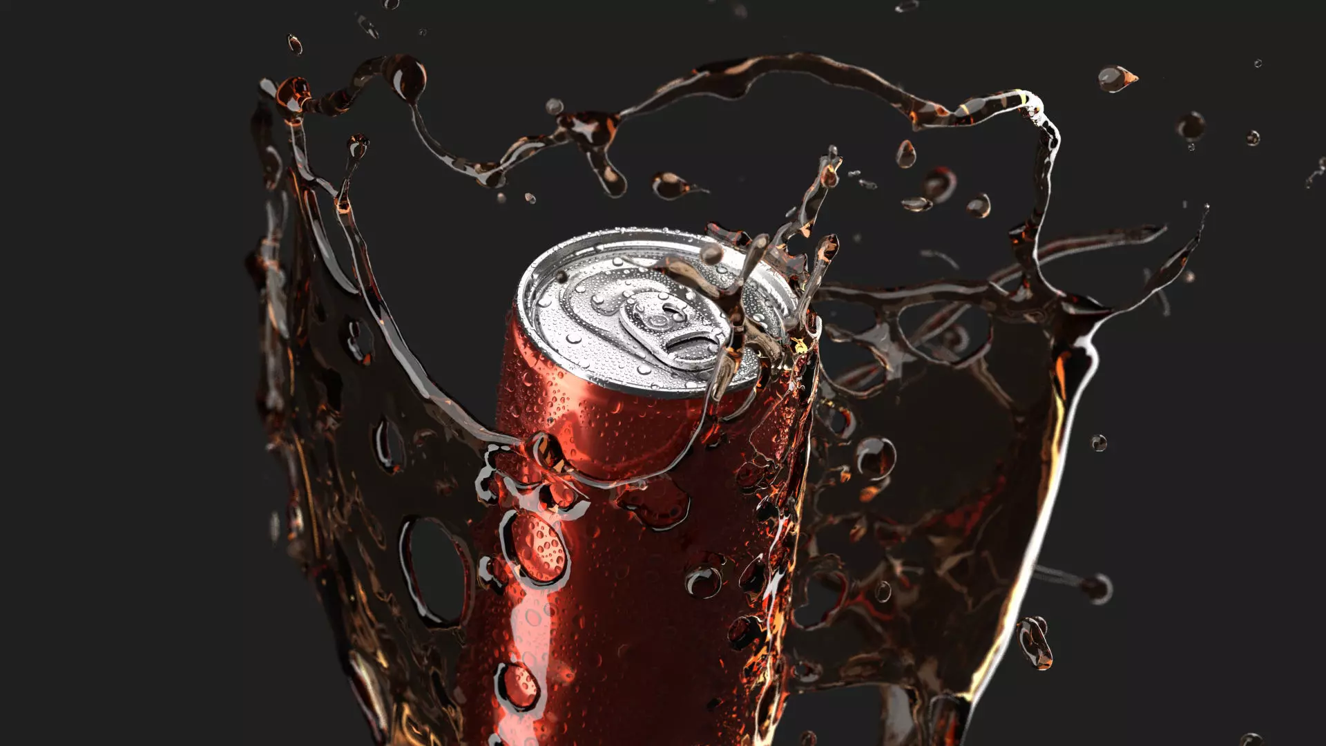 Red 250ml Aluminum Can With Splash - sleek soda drink with drops 3D model_3