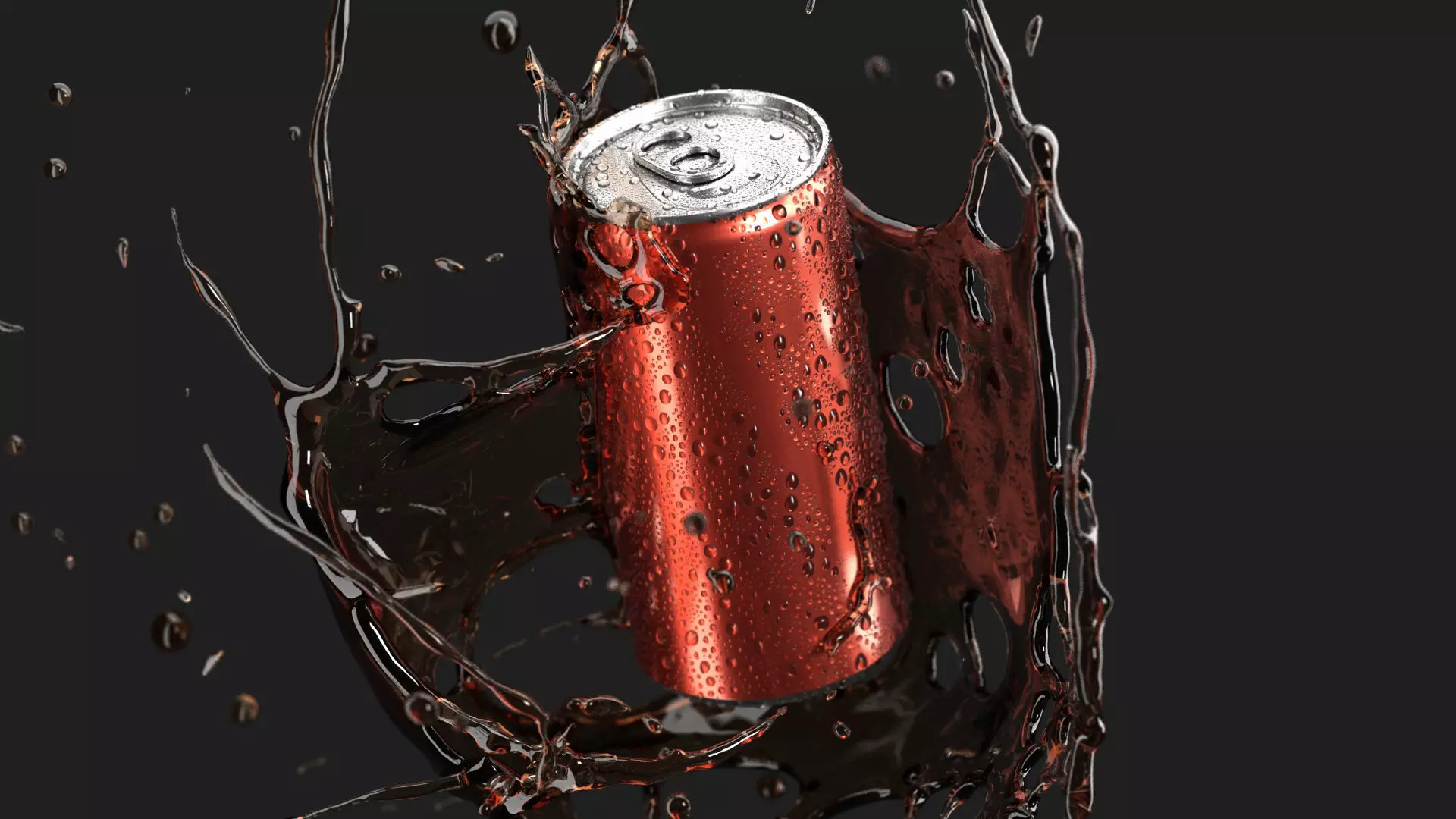 Red 250ml Aluminum Can With Splash - sleek soda drink with drops 3D model_0
