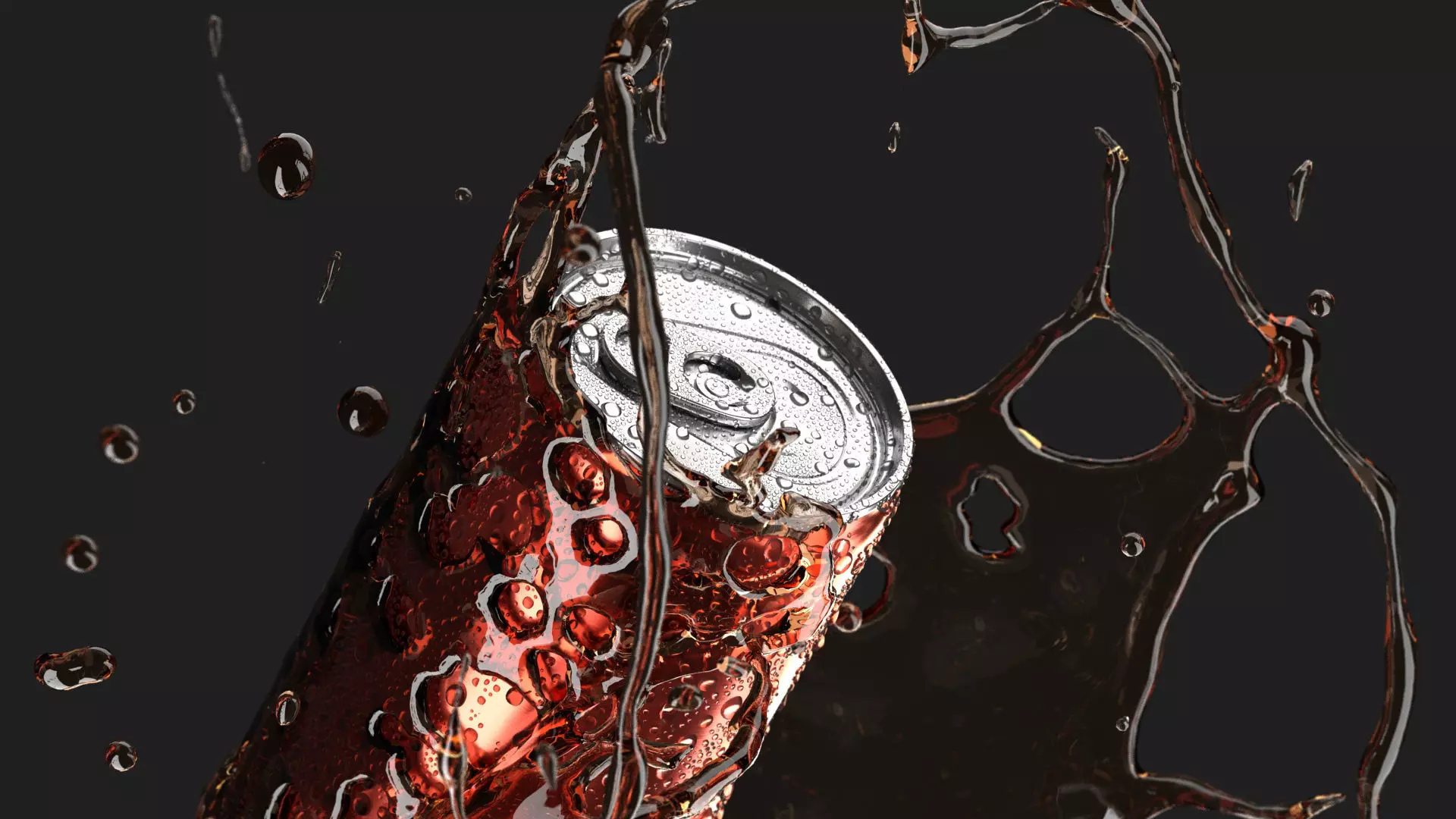 Red 250ml Aluminum Can With Splash - sleek soda drink with drops 3D model_4