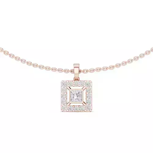 Princess and Round Diamond Square Pendant Necklace 3dm STL Video