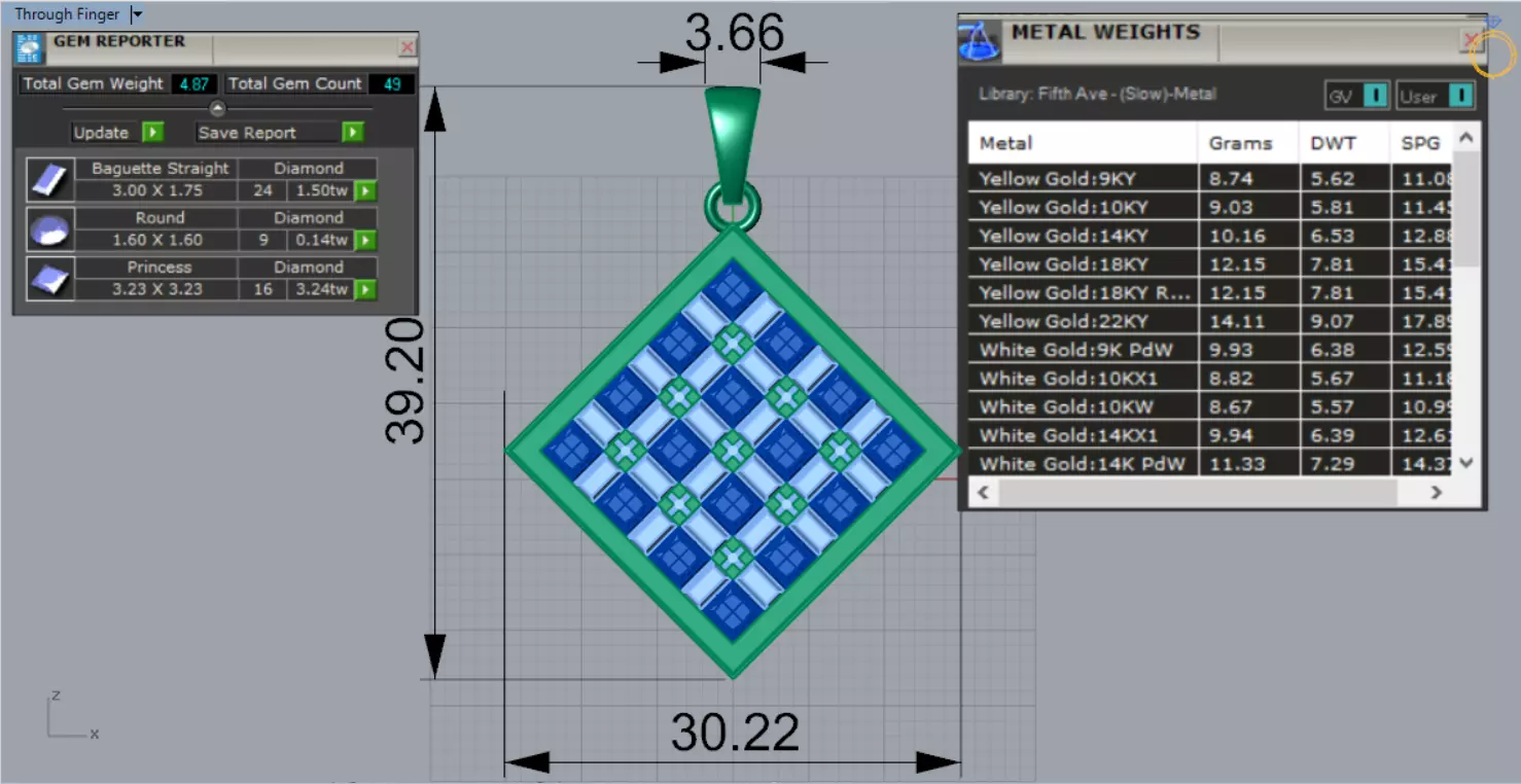 White Gold and Gemstones Checkerboard STL Pendant Model jp0069 3D print model_9