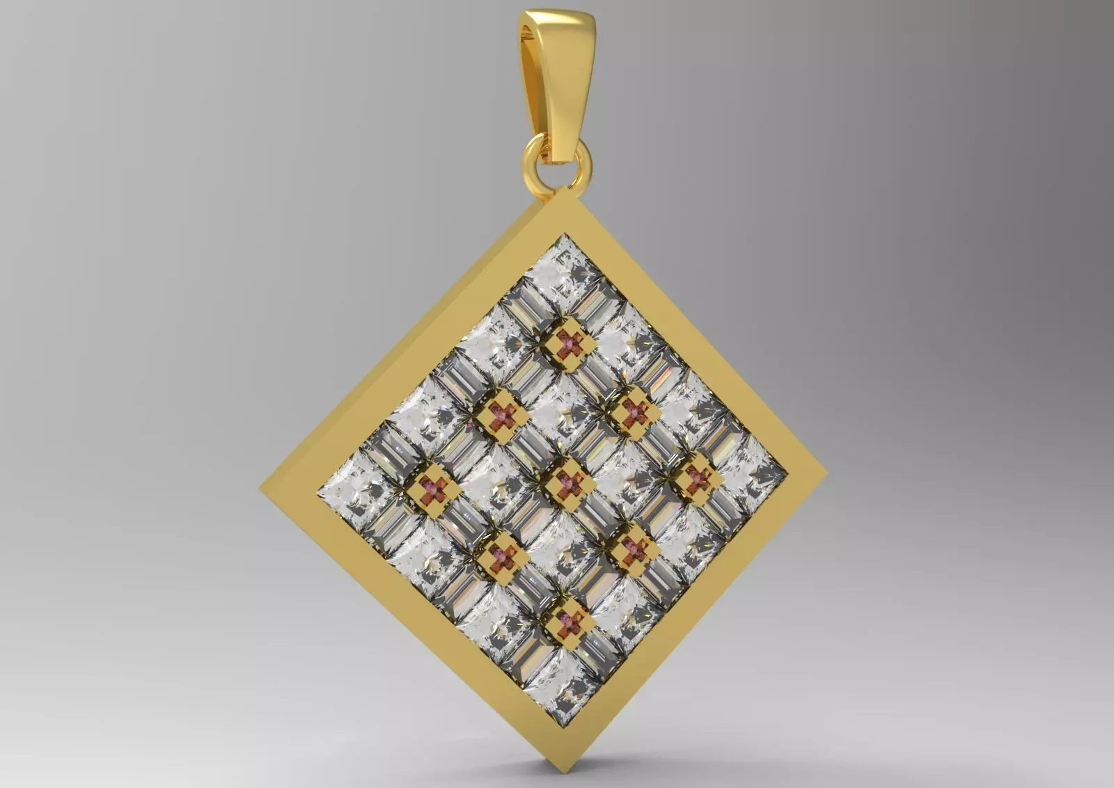 White Gold and Gemstones Checkerboard STL Pendant Model jp0069 3D print model_14