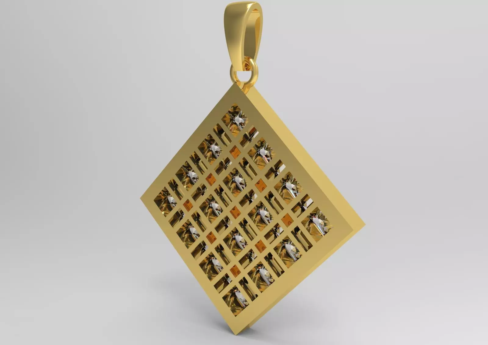 White Gold and Gemstones Checkerboard STL Pendant Model jp0069 3D print model_15