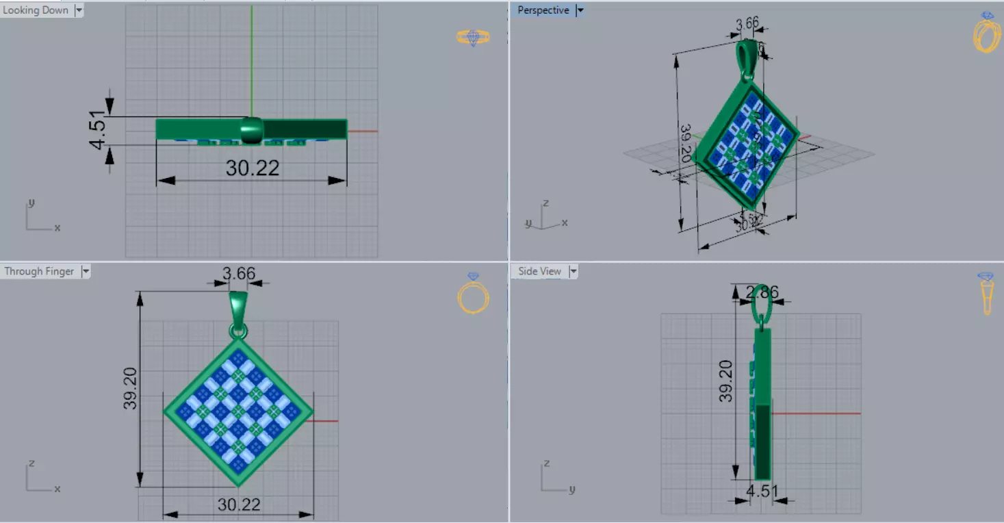 White Gold and Gemstones Checkerboard STL Pendant Model jp0069 3D print model_7