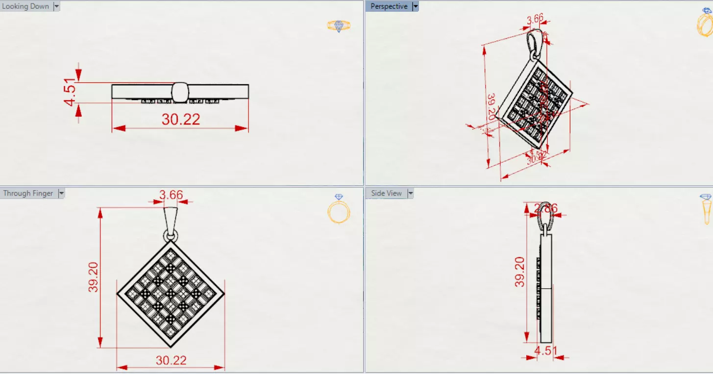 White Gold and Gemstones Checkerboard STL Pendant Model jp0069 3D print model_21