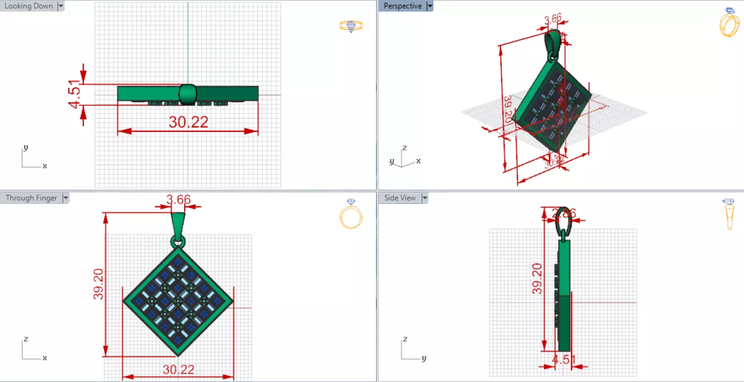 White Gold and Gemstones Checkerboard STL Pendant Model jp0069 3D print model_19