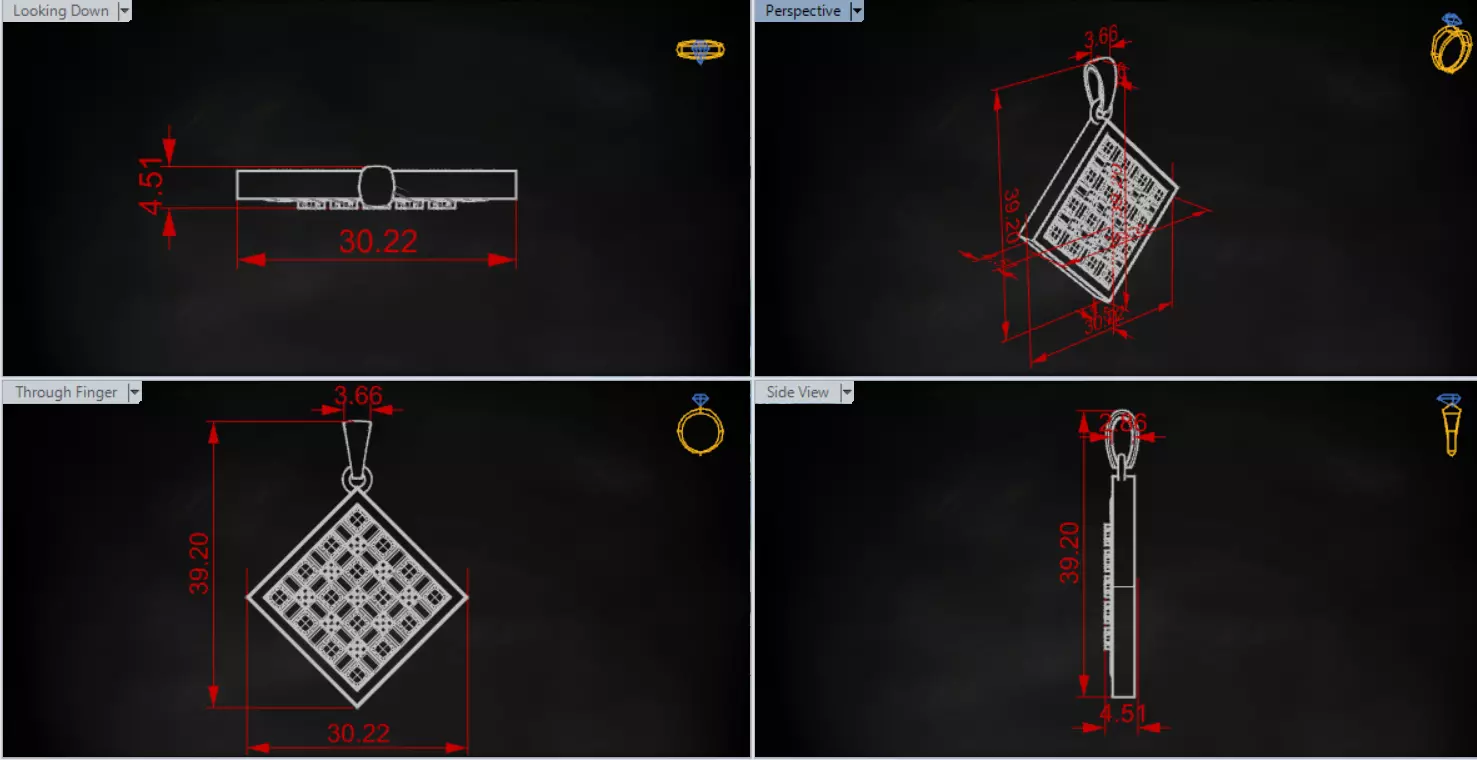 White Gold and Gemstones Checkerboard STL Pendant Model jp0069 3D print model_20