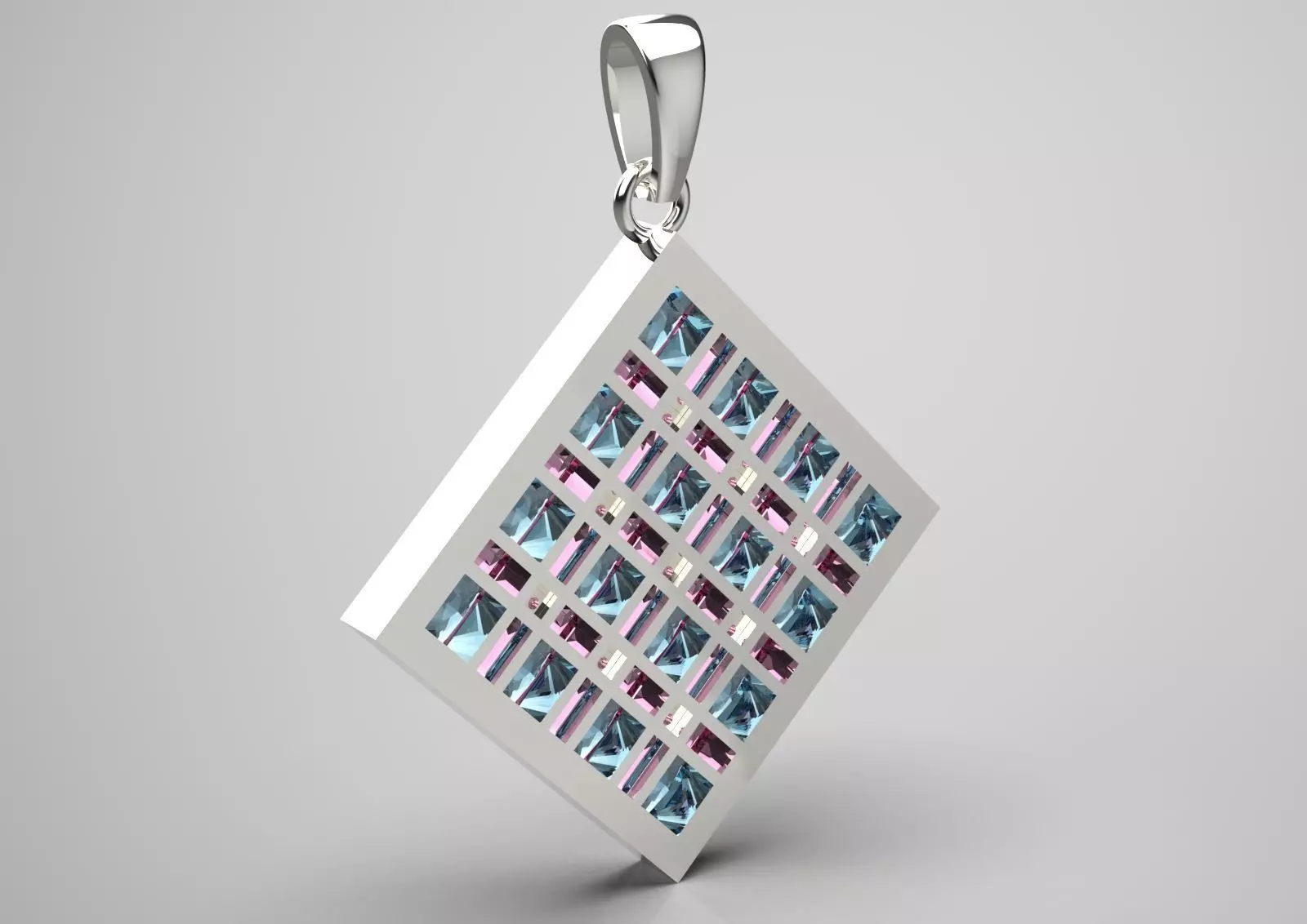 White Gold and Gemstones Checkerboard STL Pendant Model jp0069 3D print model_3