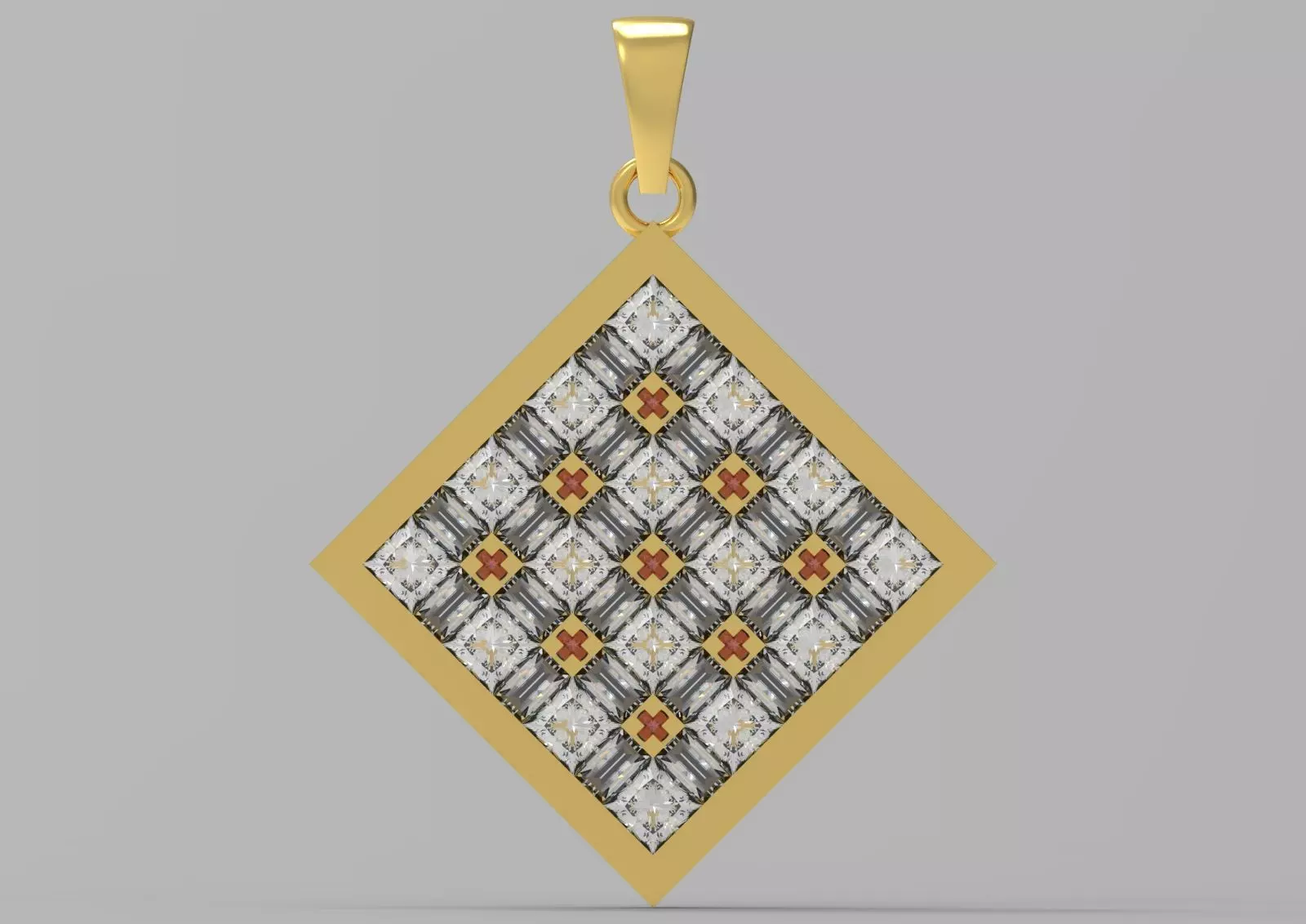 White Gold and Gemstones Checkerboard STL Pendant Model jp0069 3D print model_16