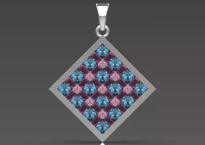 White Gold and Gemstones Checkerboard STL Pendant Model jp0069 3D print model