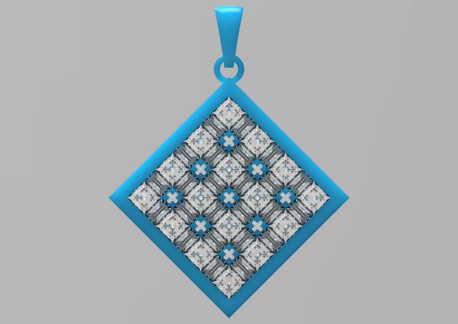White Gold and Gemstones Checkerboard STL Pendant Model jp0069 3D print model_29