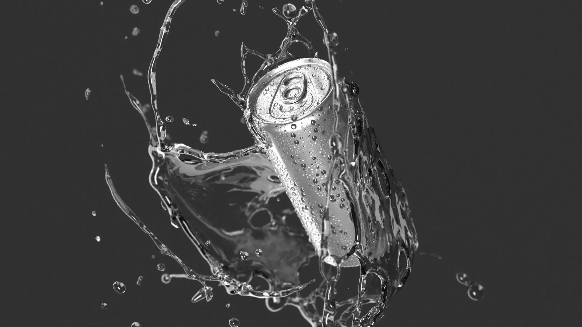 Silver 250ml Slim Can With Droplets - soda in splash of liquid 3D model
