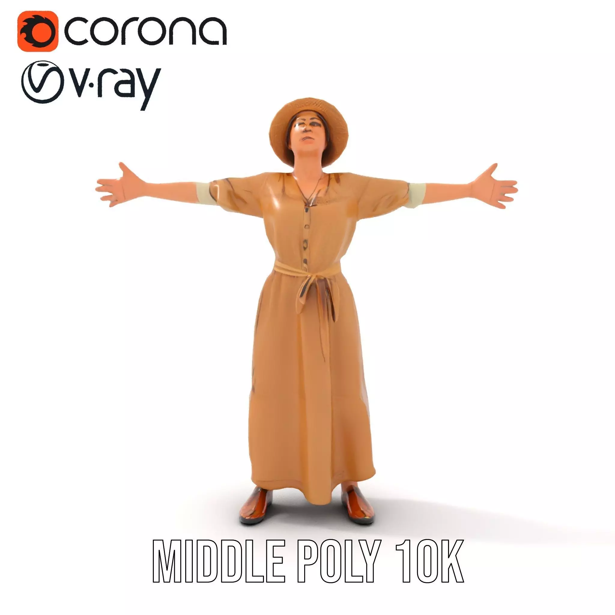 Casual Summer Dress with Hat Model Pack Low-poly 3D model_9