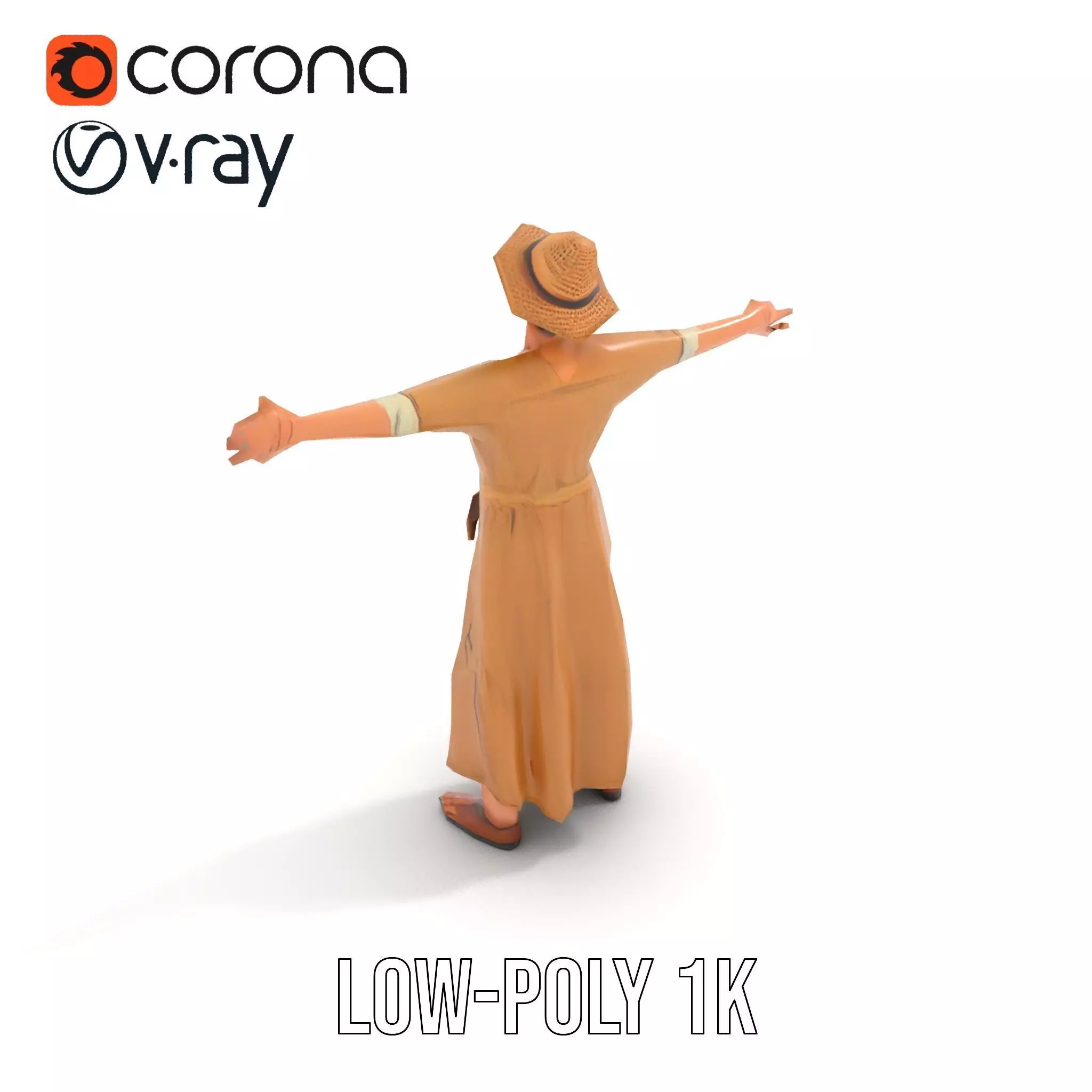 Casual Summer Dress with Hat Model Pack Low-poly 3D model_10