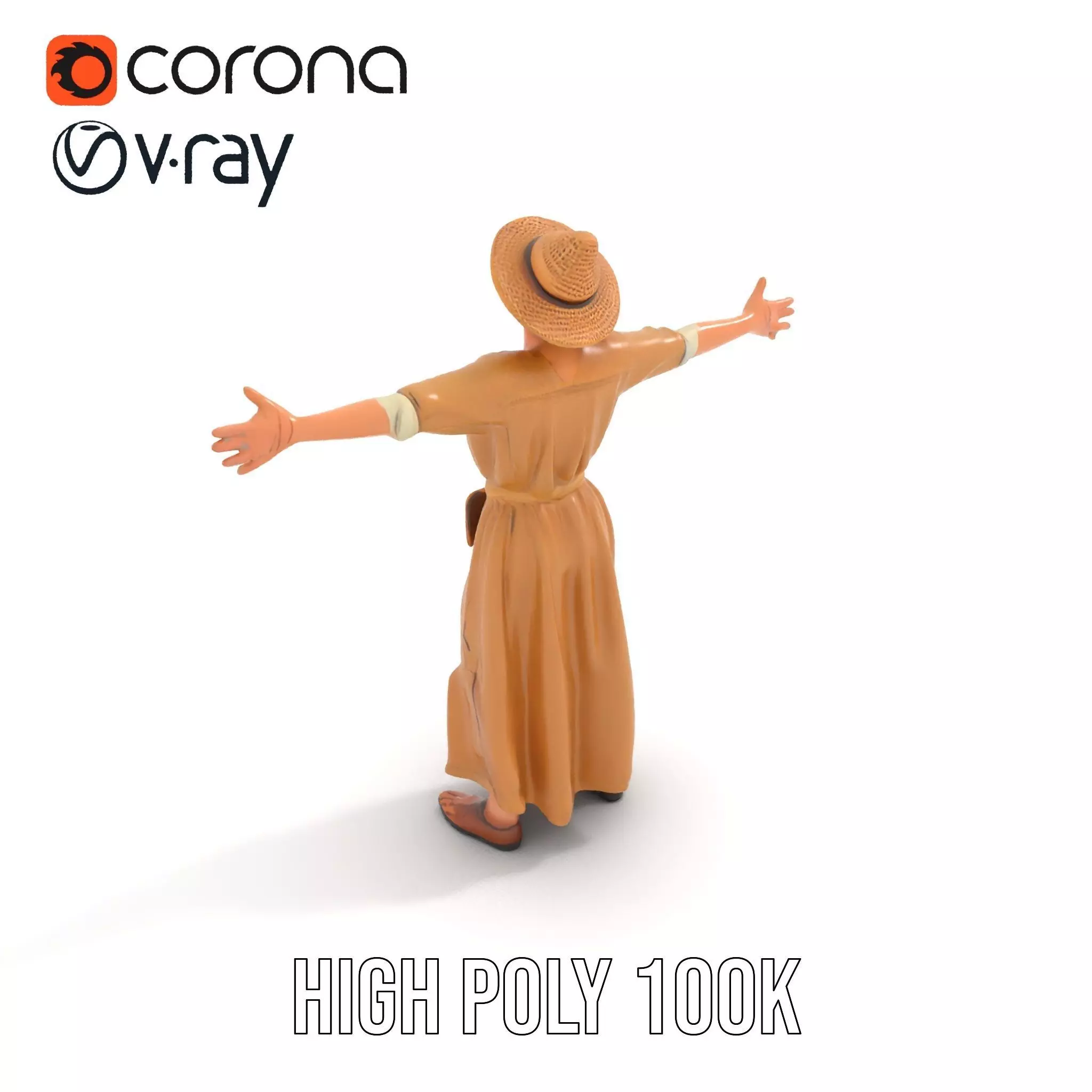 Casual Summer Dress with Hat Model Pack Low-poly 3D model_25