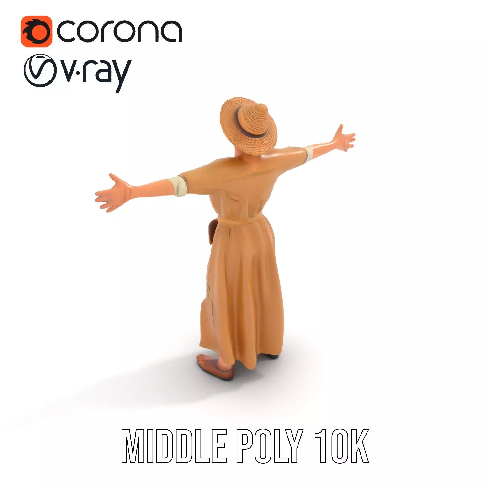 Casual Summer Dress with Hat Model Pack Low-poly 3D model_5