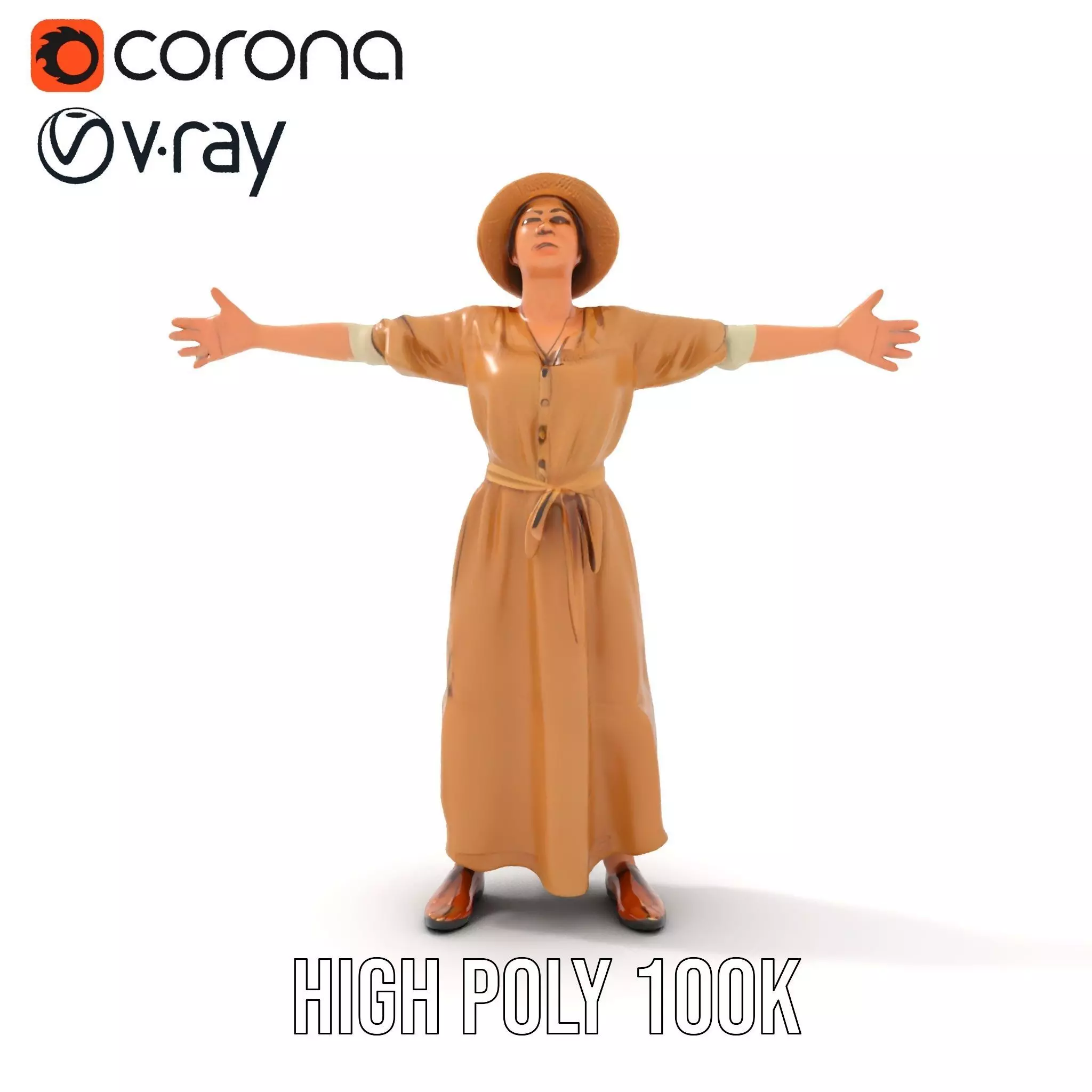 Casual Summer Dress with Hat Model Pack Low-poly 3D model_13