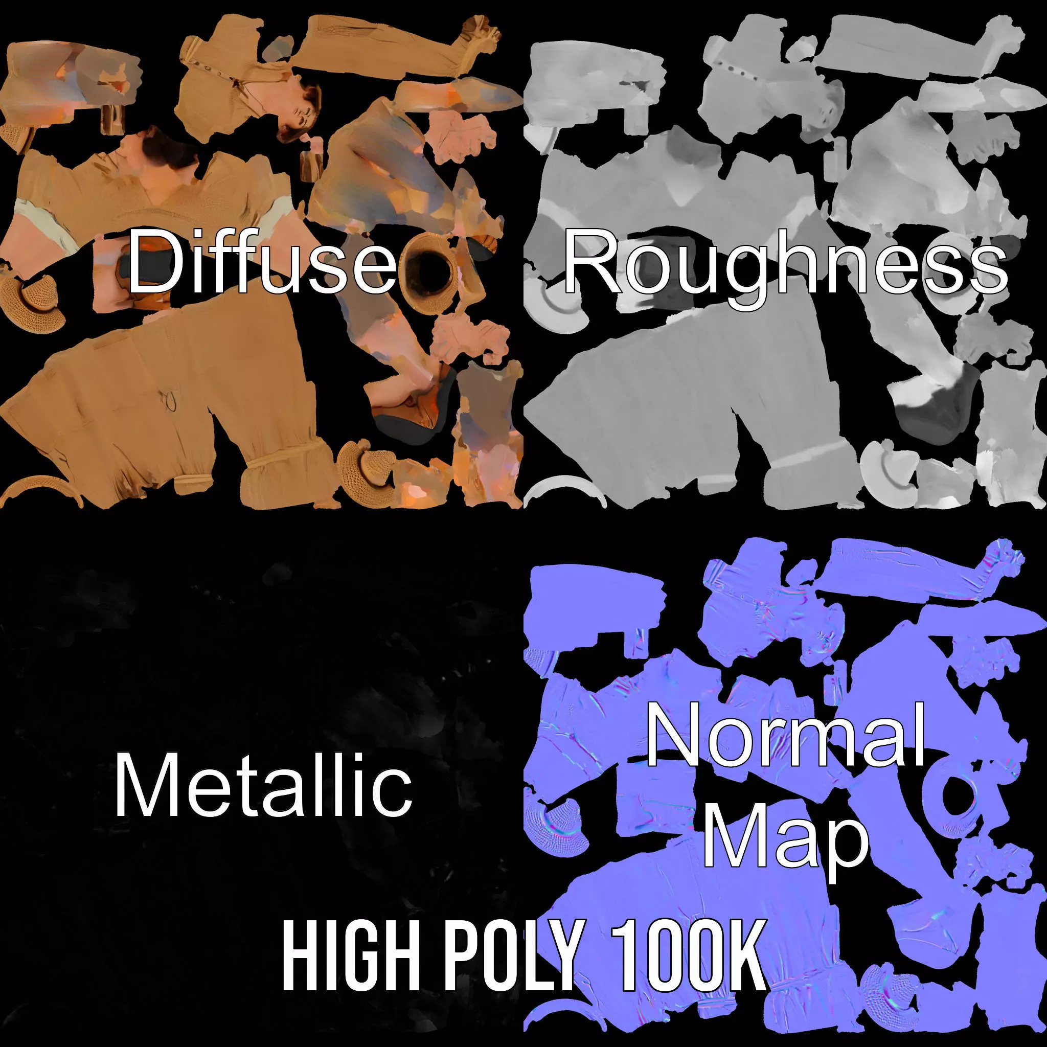 Casual Summer Dress with Hat Model Pack Low-poly 3D model_3