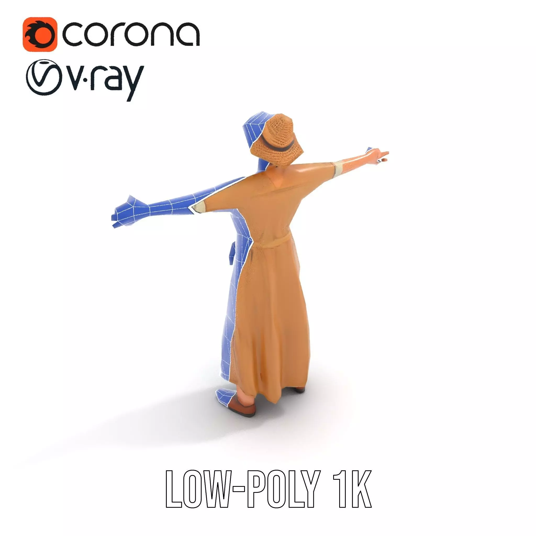 Casual Summer Dress with Hat Model Pack Low-poly 3D model_21