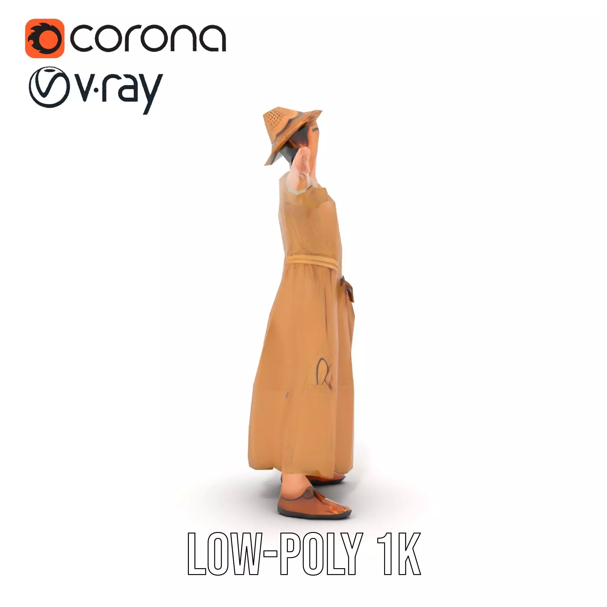 Casual Summer Dress with Hat Model Pack Low-poly 3D model_18