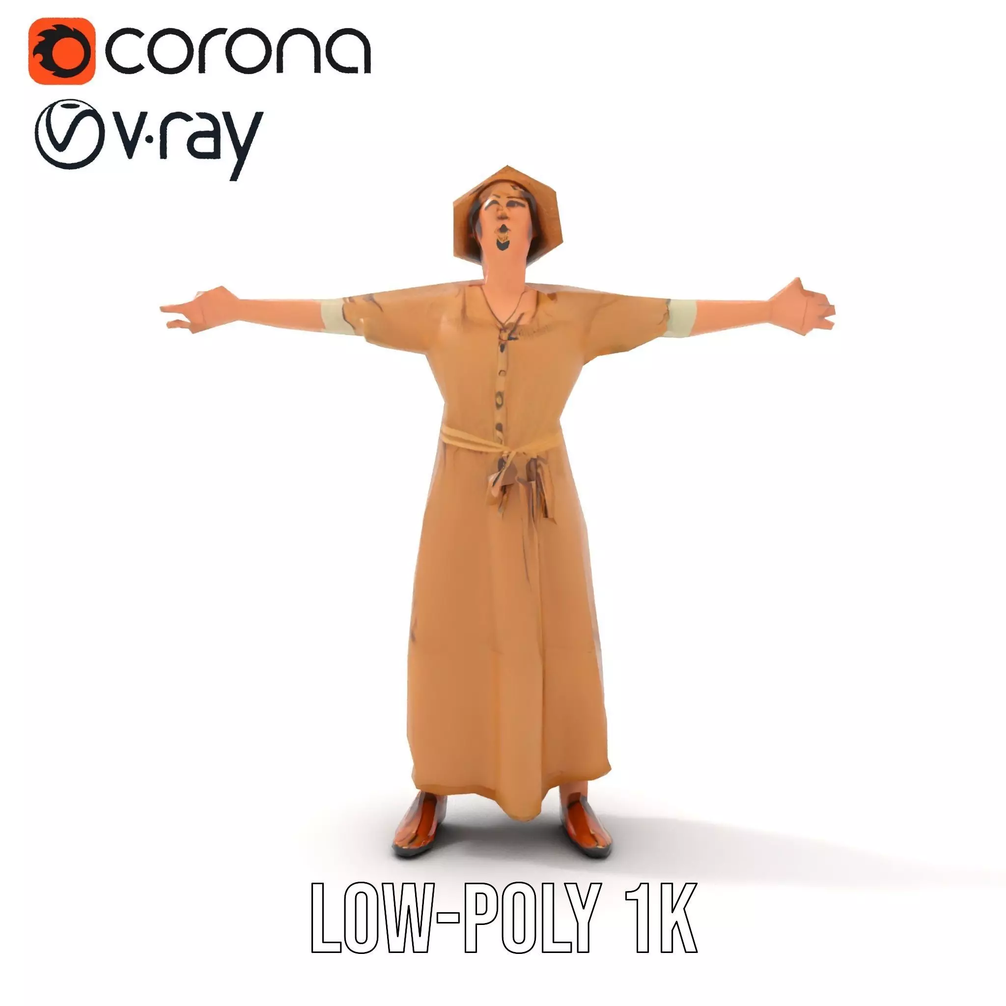 Casual Summer Dress with Hat Model Pack Low-poly 3D model_15