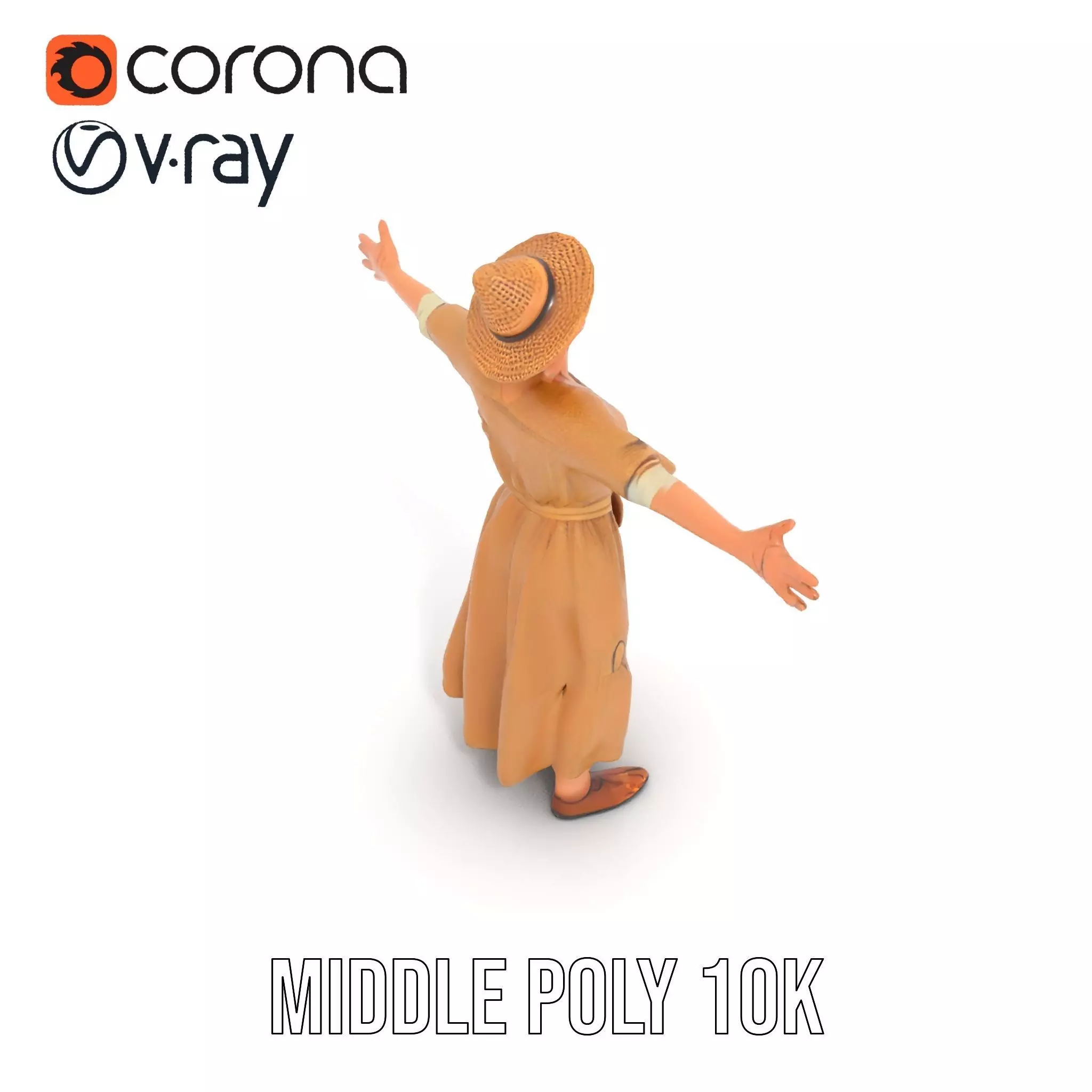 Casual Summer Dress with Hat Model Pack Low-poly 3D model_14