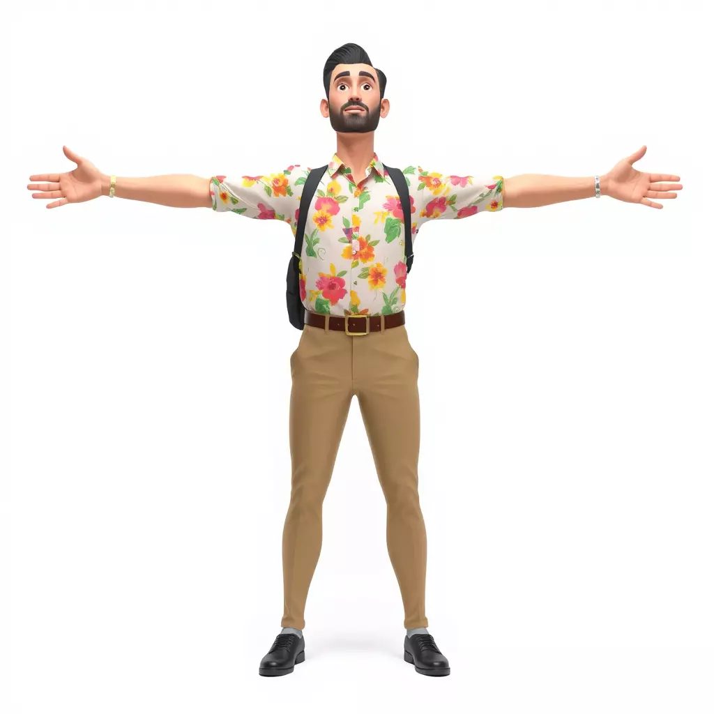 Casual Male Character with Floral Shirt Model Pack Low-poly 3D model_2