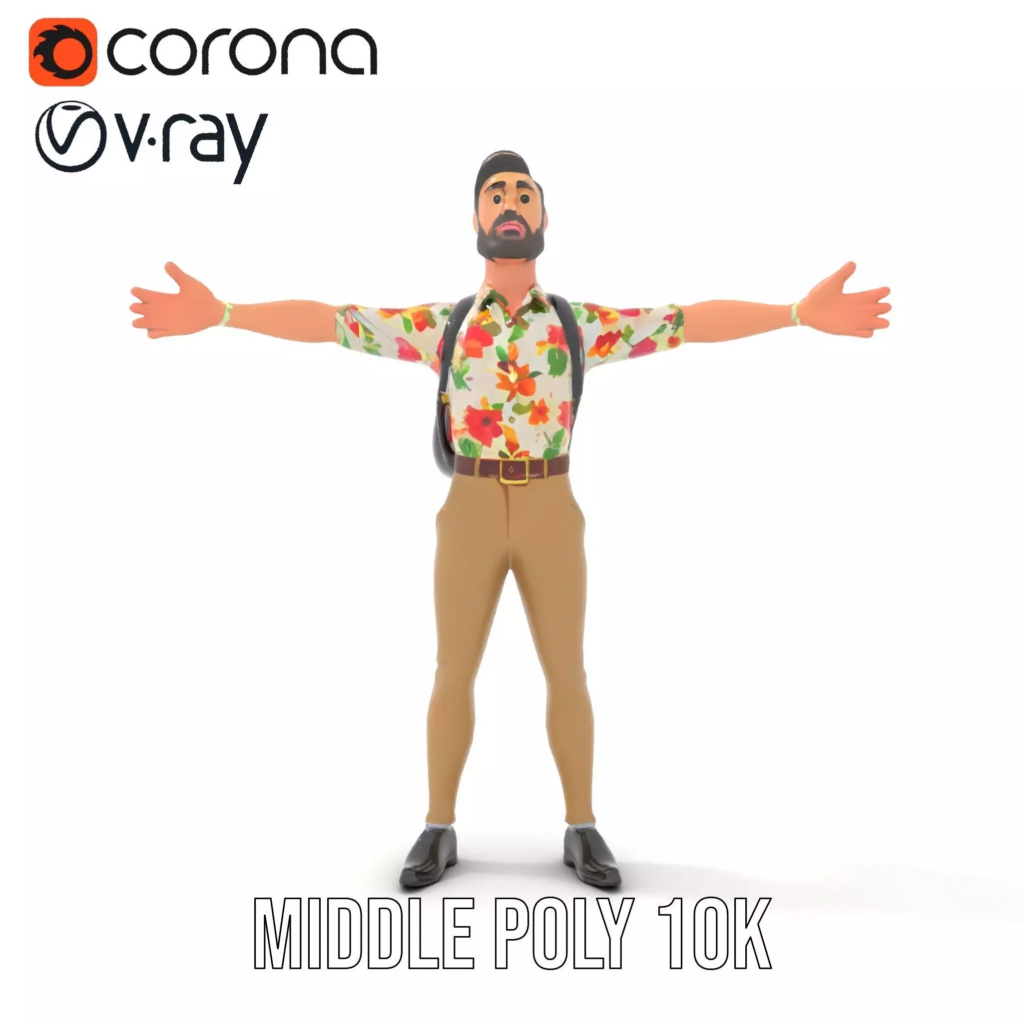 Casual Male Character with Floral Shirt Model Pack Low-poly 3D model_21