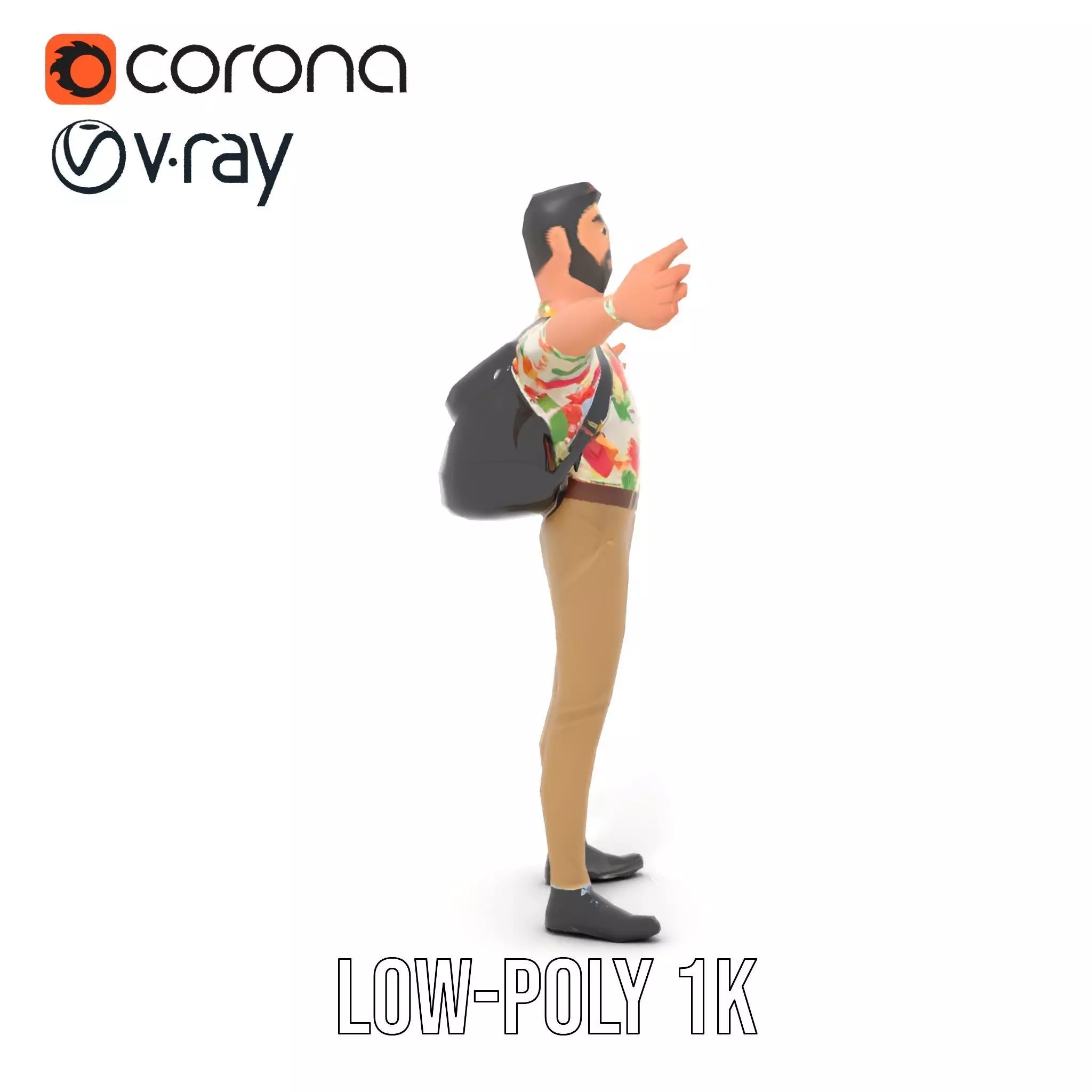 Casual Male Character with Floral Shirt Model Pack Low-poly 3D model_14