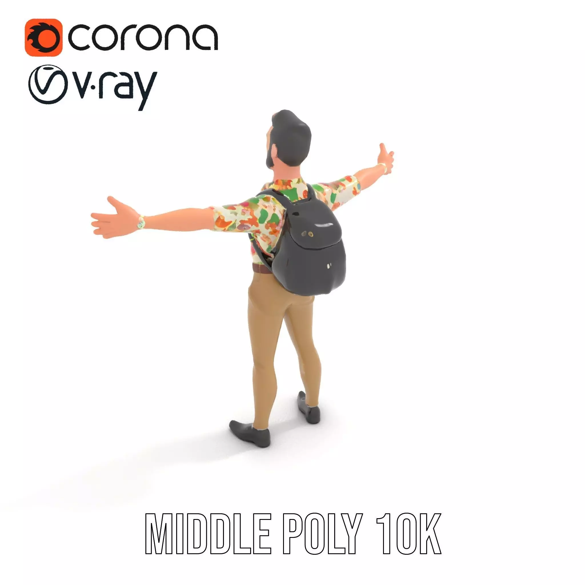 Casual Male Character with Floral Shirt Model Pack Low-poly 3D model_10