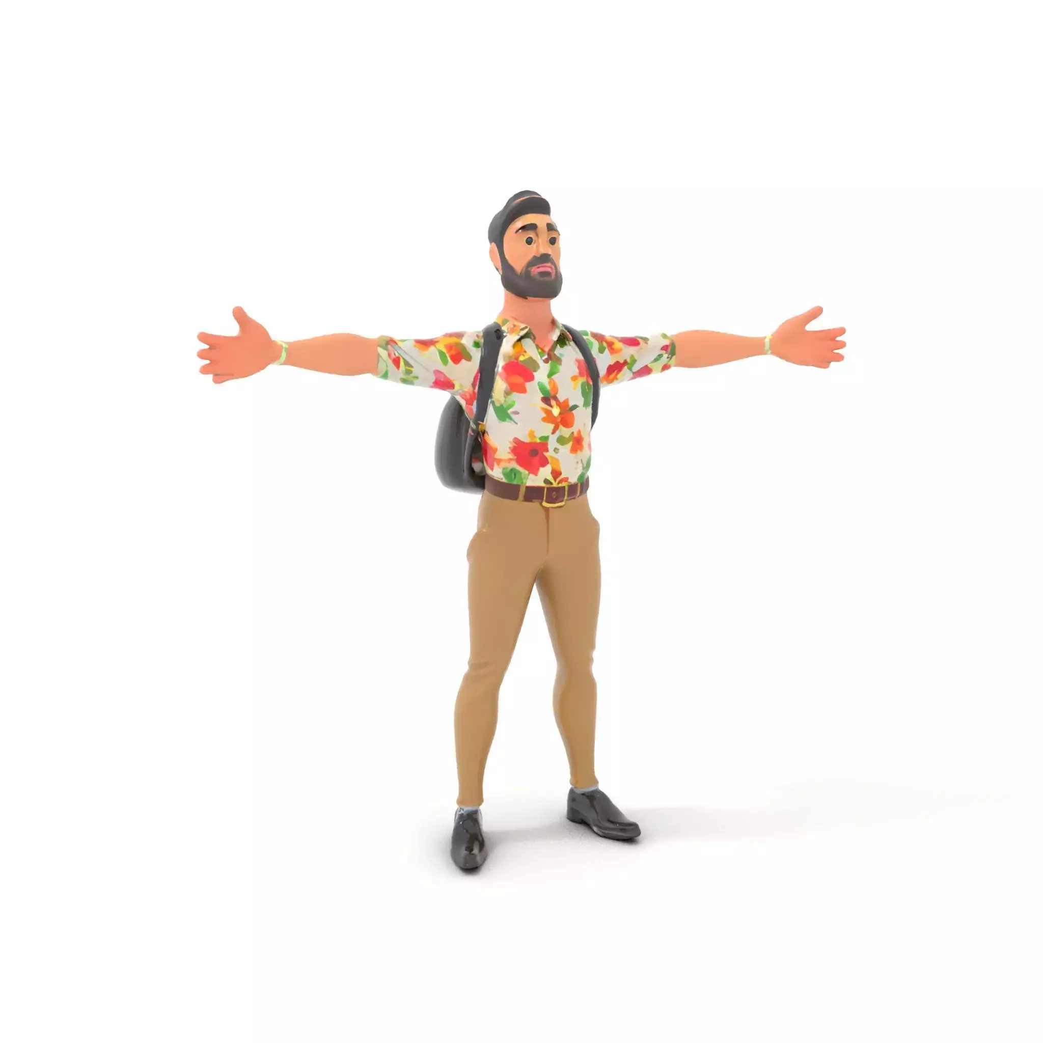 Casual Male Character with Floral Shirt Model Pack Low-poly 3D model_0