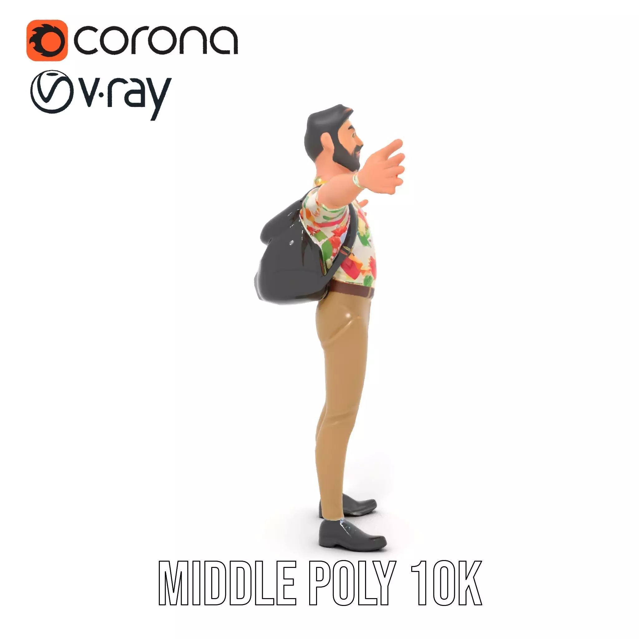Casual Male Character with Floral Shirt Model Pack Low-poly 3D model_16