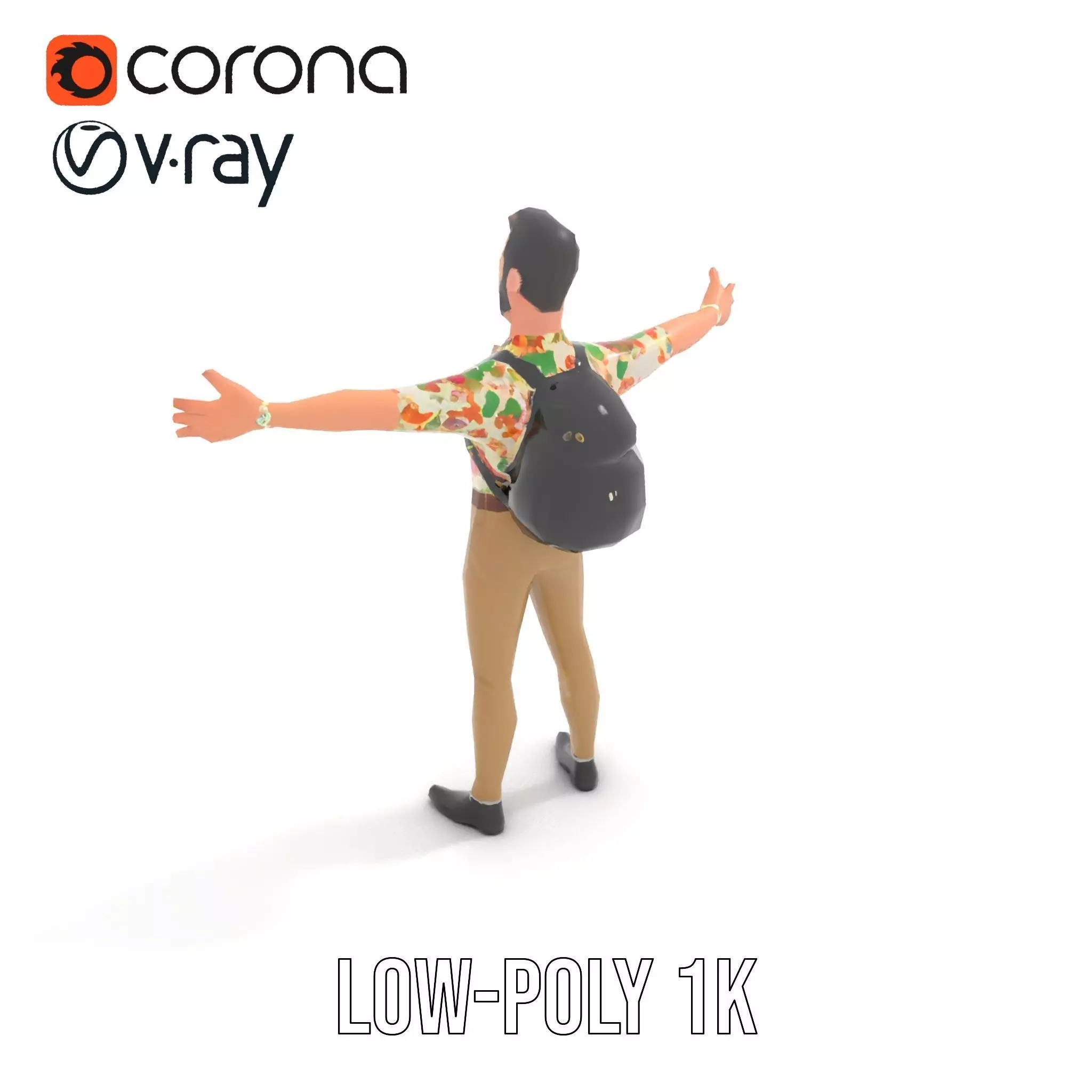 Casual Male Character with Floral Shirt Model Pack Low-poly 3D model_11