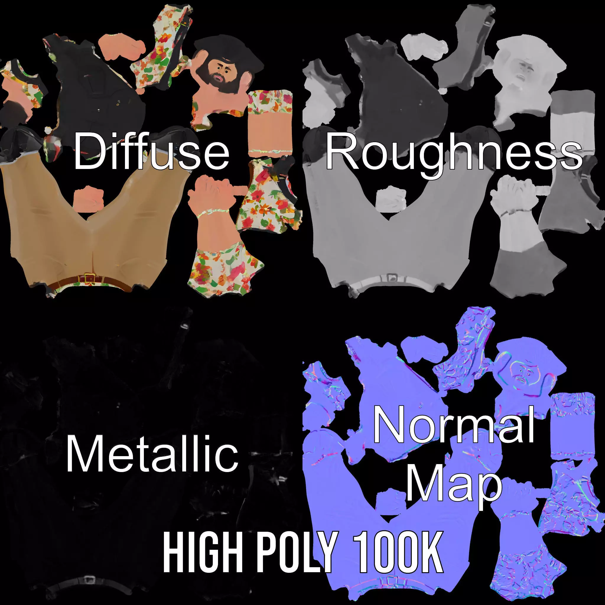 Casual Male Character with Floral Shirt Model Pack Low-poly 3D model_3