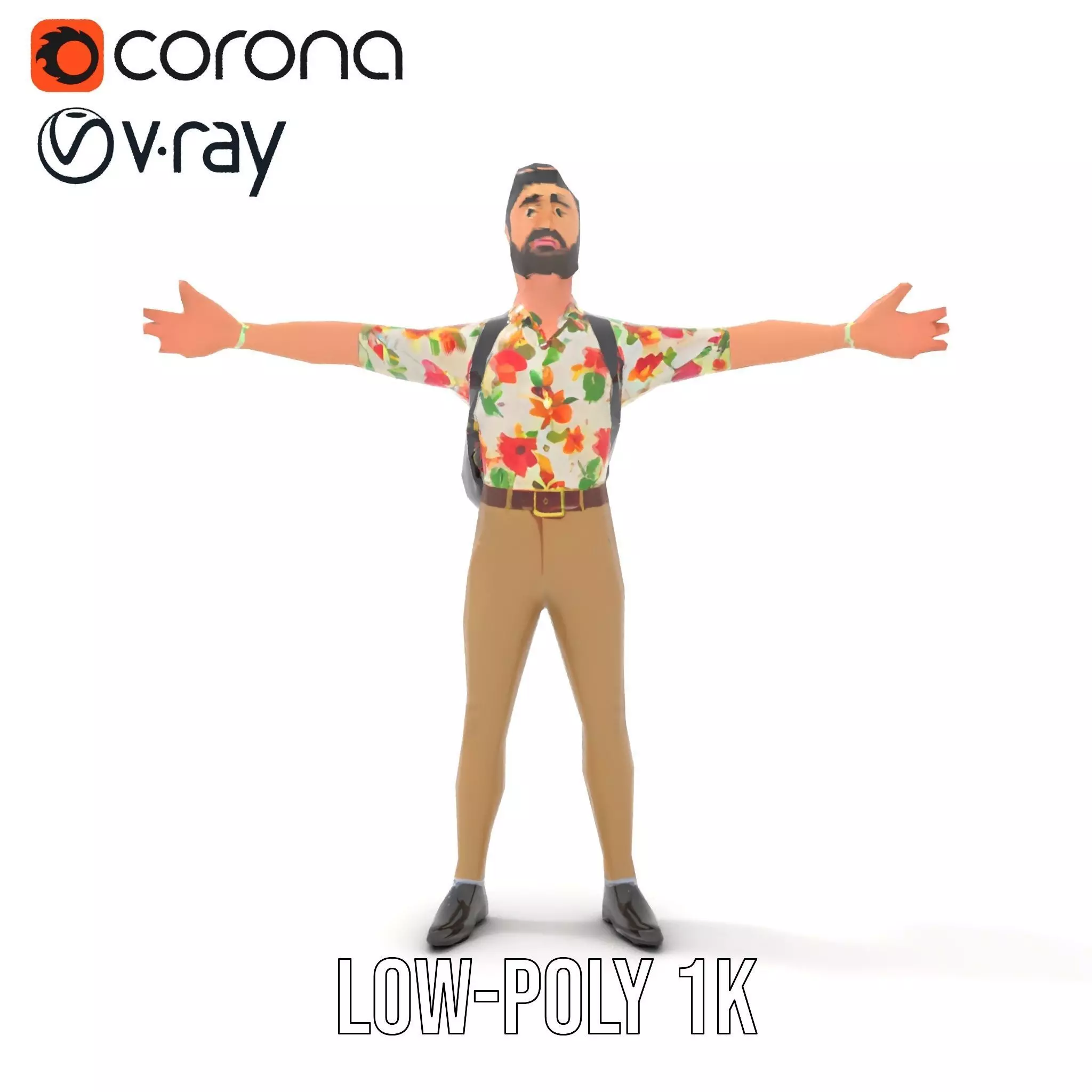 Casual Male Character with Floral Shirt Model Pack Low-poly 3D model_19