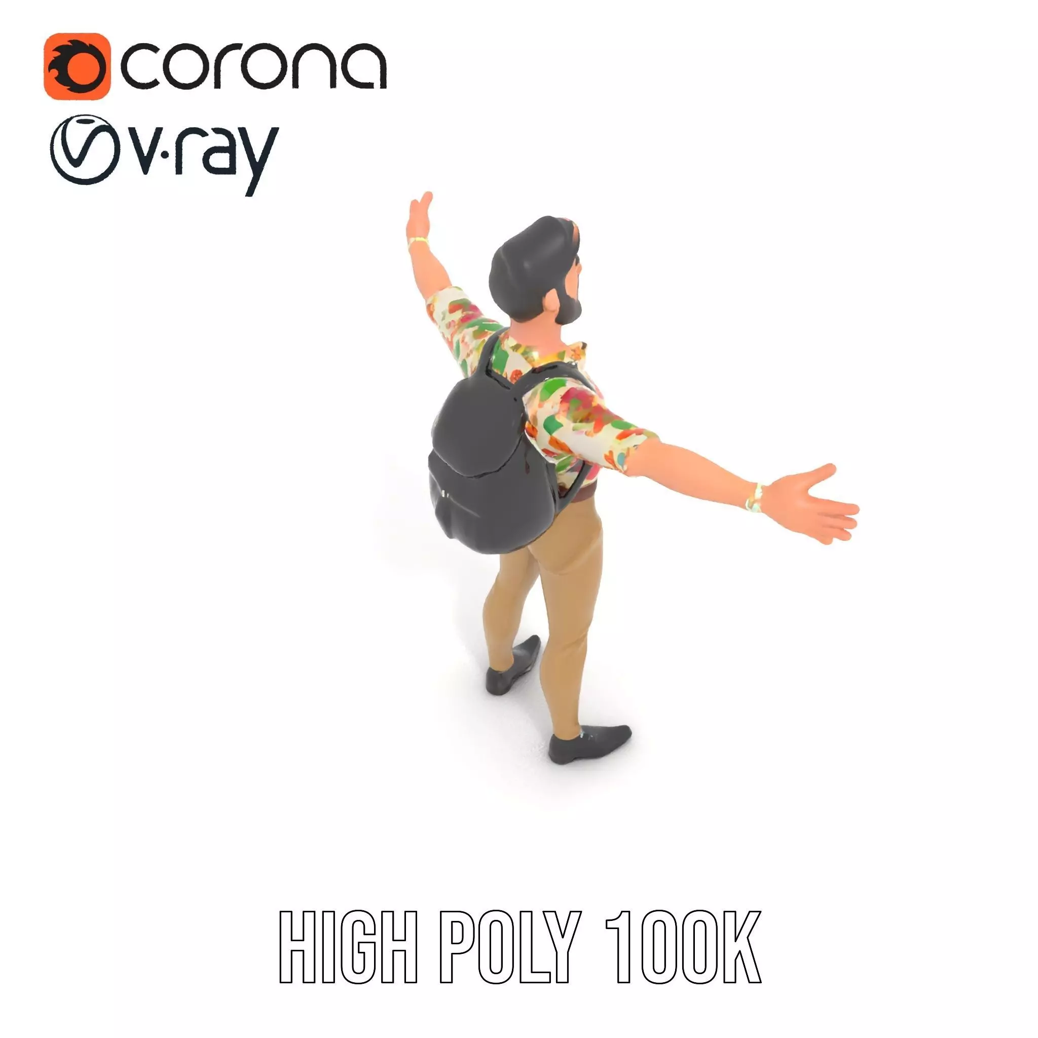 Casual Male Character with Floral Shirt Model Pack Low-poly 3D model_12